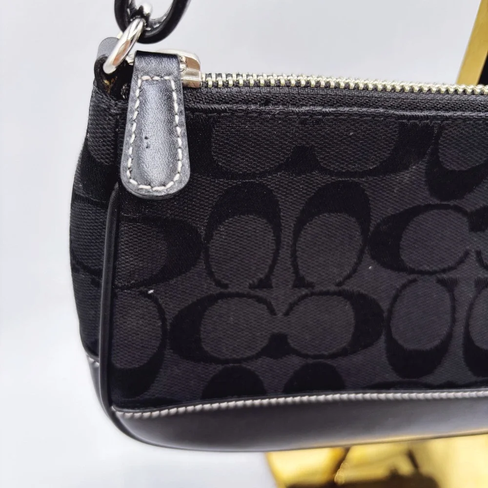 Coach‎ Signature Demi Pouch 6094 Black Monogram Canvas Leather Convertible Y2K